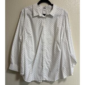 Ellos White Black Polka Dot Button Up Blouse Preppy Classic Plus Size 20 NWOT